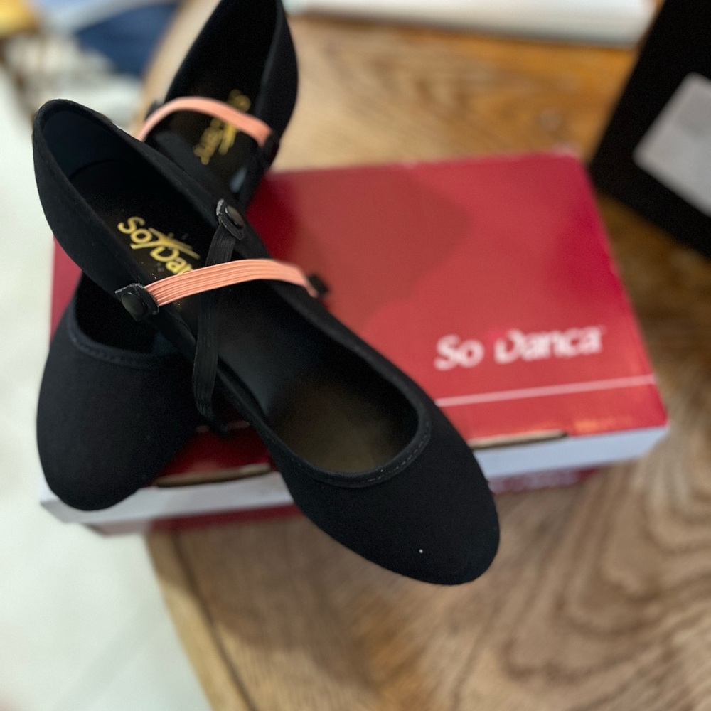 So Danca Black Flats with Pink Strap